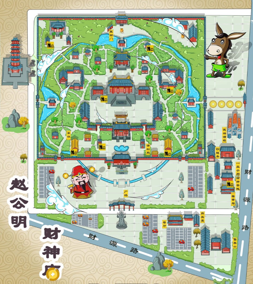 景谷寺庙类手绘地图